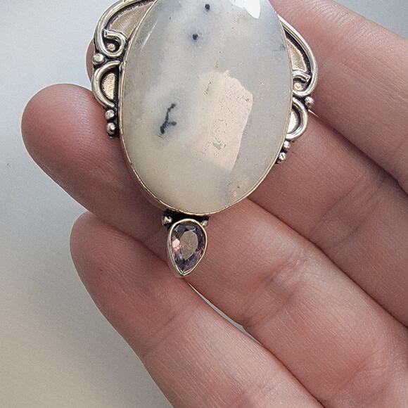 Necklace Pendants Dendritic Opal Ruby Amethyst Handmade Jewelry Sterling Silver - Picture 7 of 10